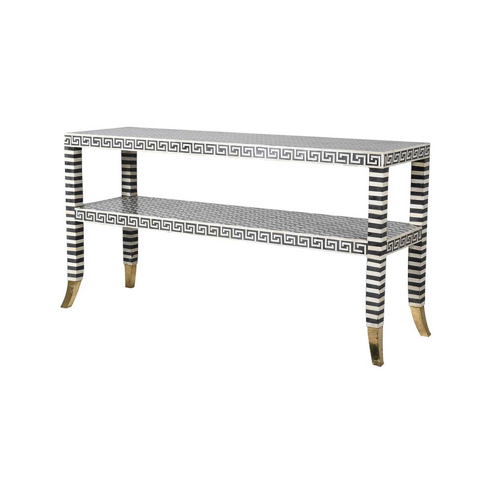 Dazzling Grecian pattern black and white console table