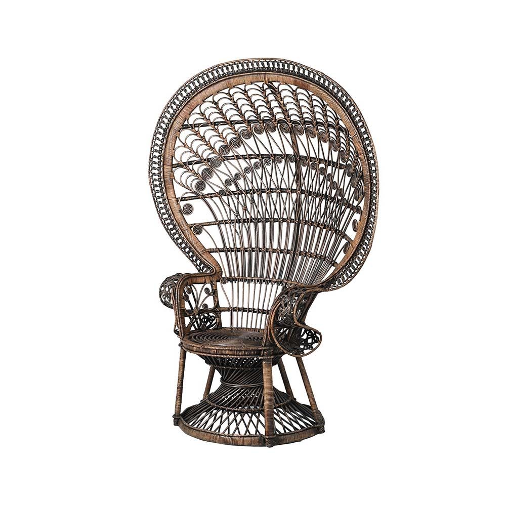 A peacock inspired rattan accent chair