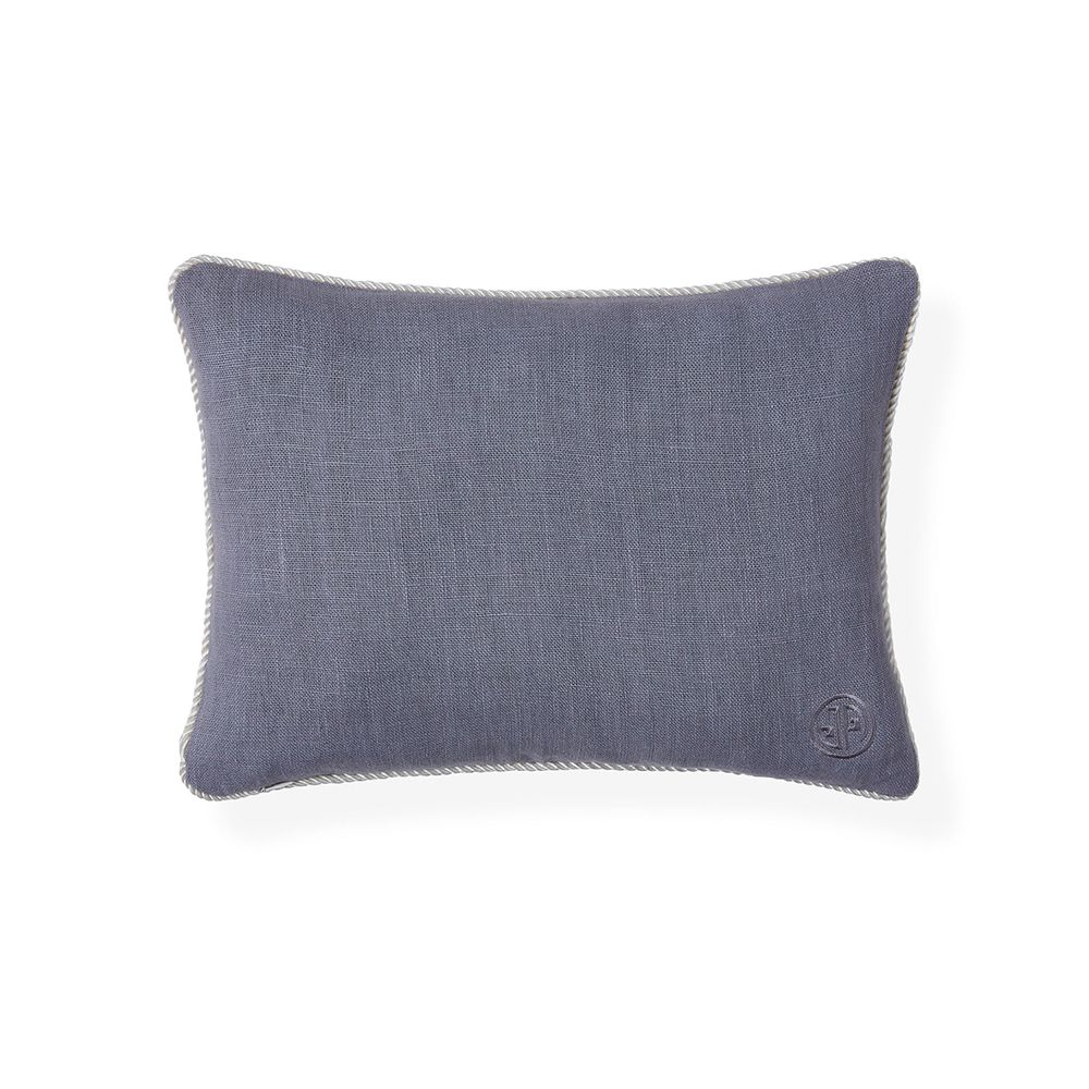 A stylish grey cushion from Jonathan Adler with a luxury linen cover featuring 70s inspired patterns and a feather insert 