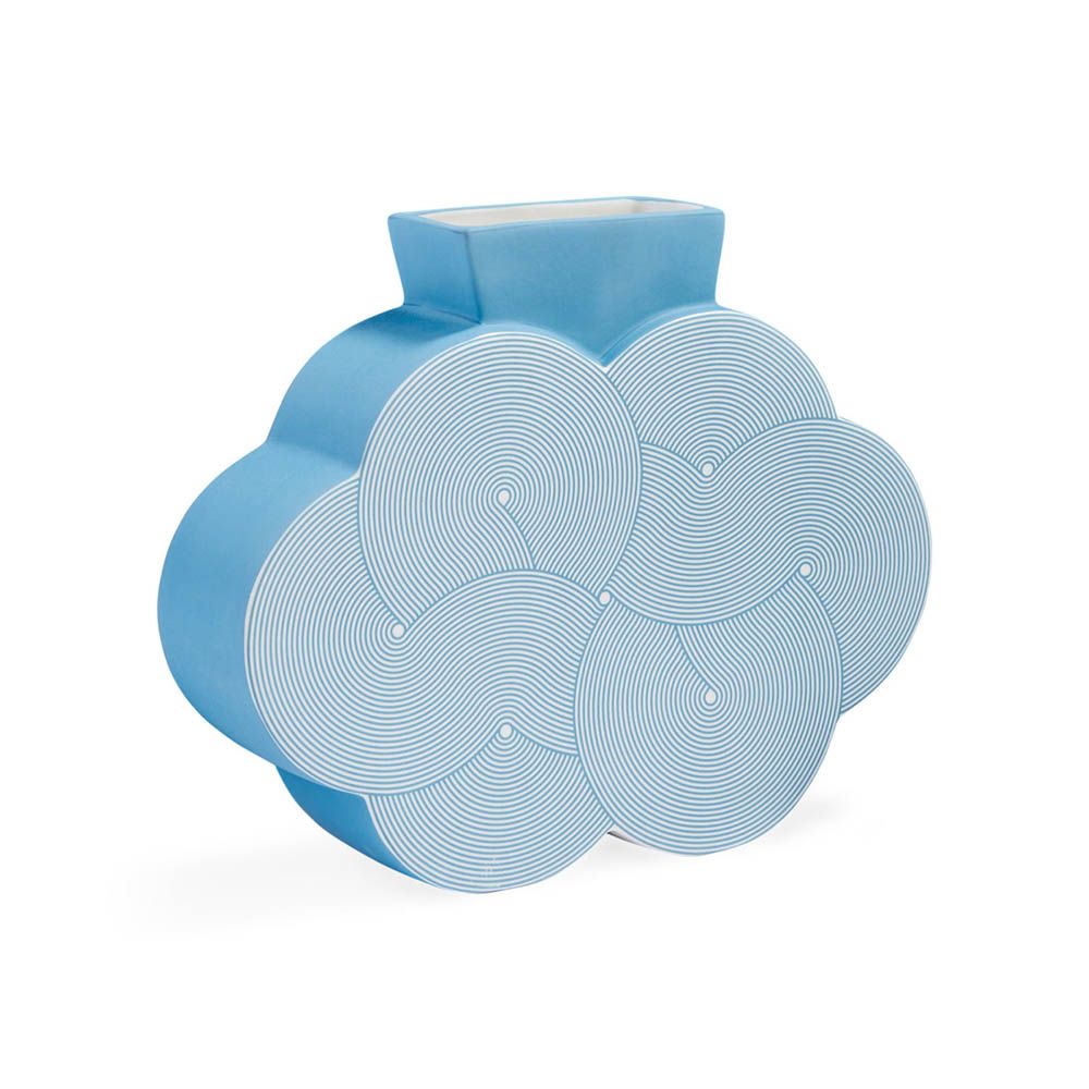 Vase with 70s-inspired pattern in blue and white toned palette with a satin matte finish.