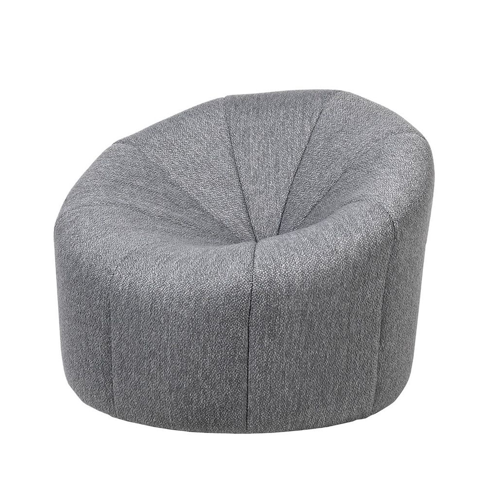 A large contemporary grey-coloured velvet swivel chair