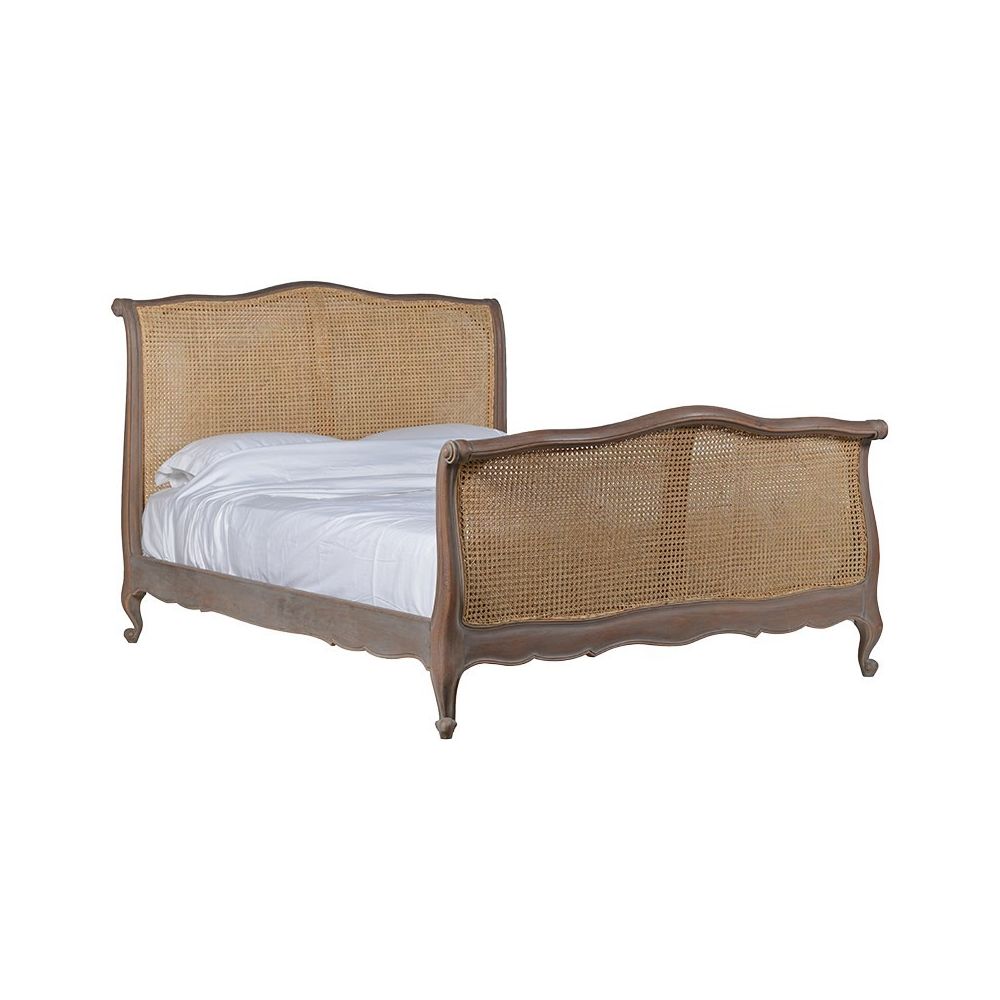 French washed brown finish rattan king-size bed