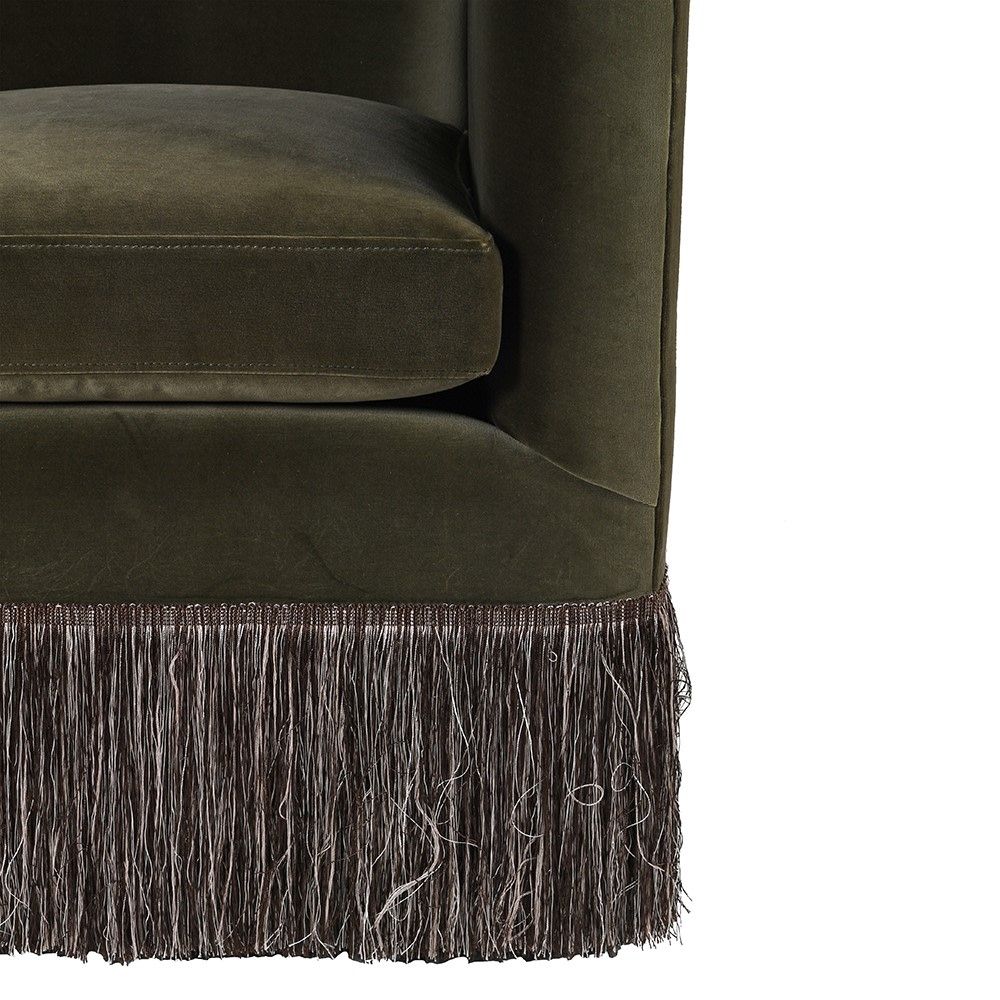 Elegant right module seat with green velvet upholstery and tassel detail