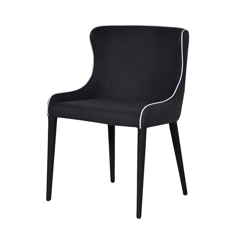 black dining chair with white contrast piping 