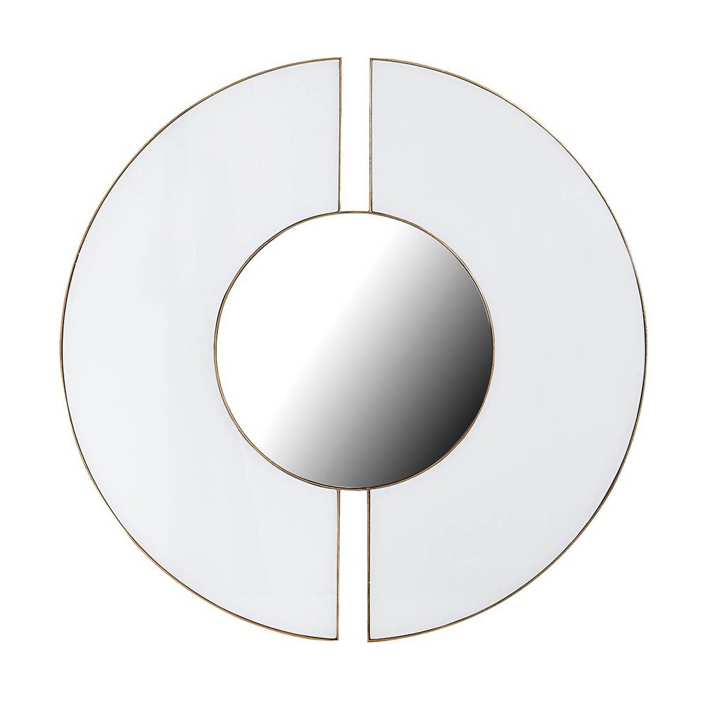 Round mirror with large semi-circle frame on either side