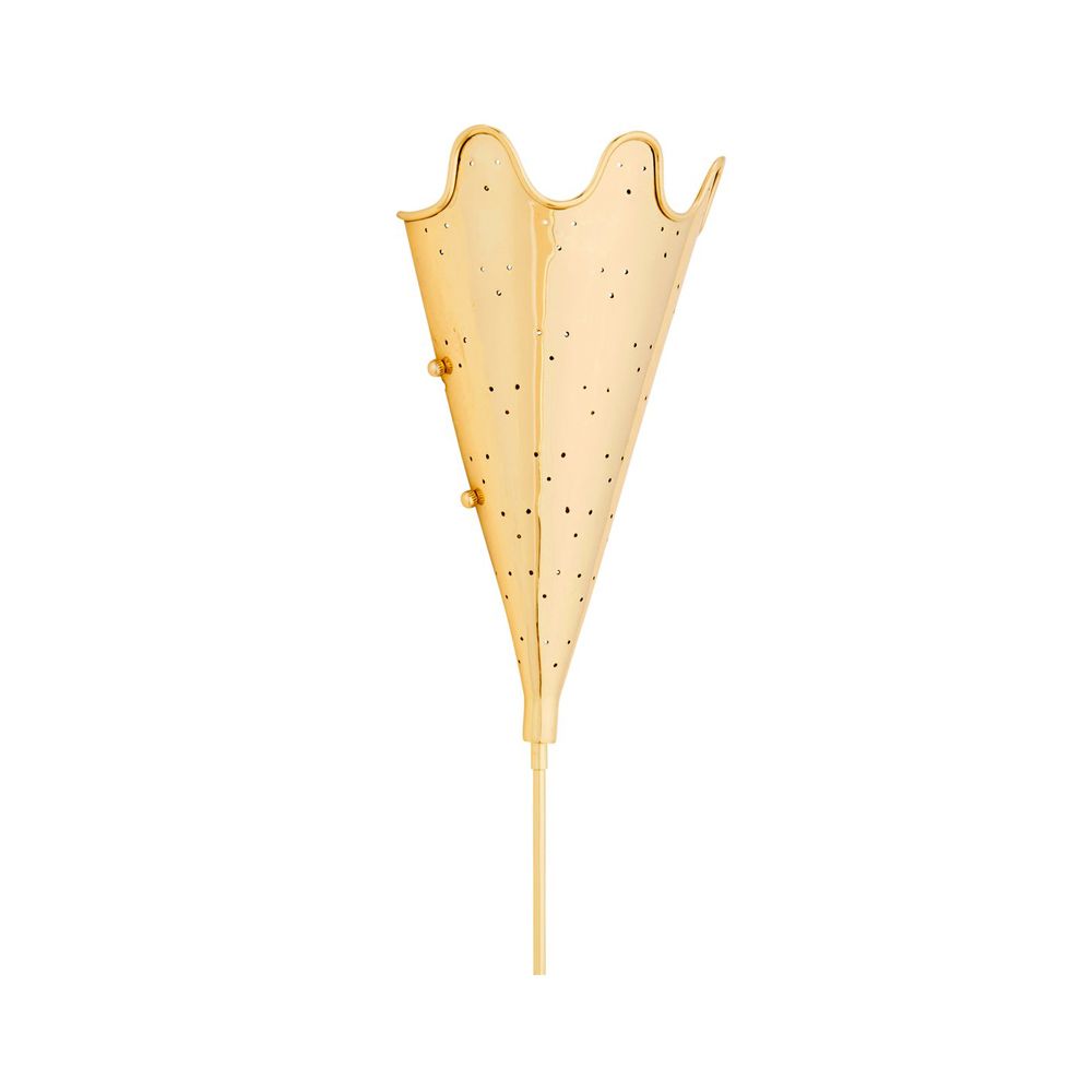 A luxurious solid polished brass wall lamp with a perforated and lacquered finish