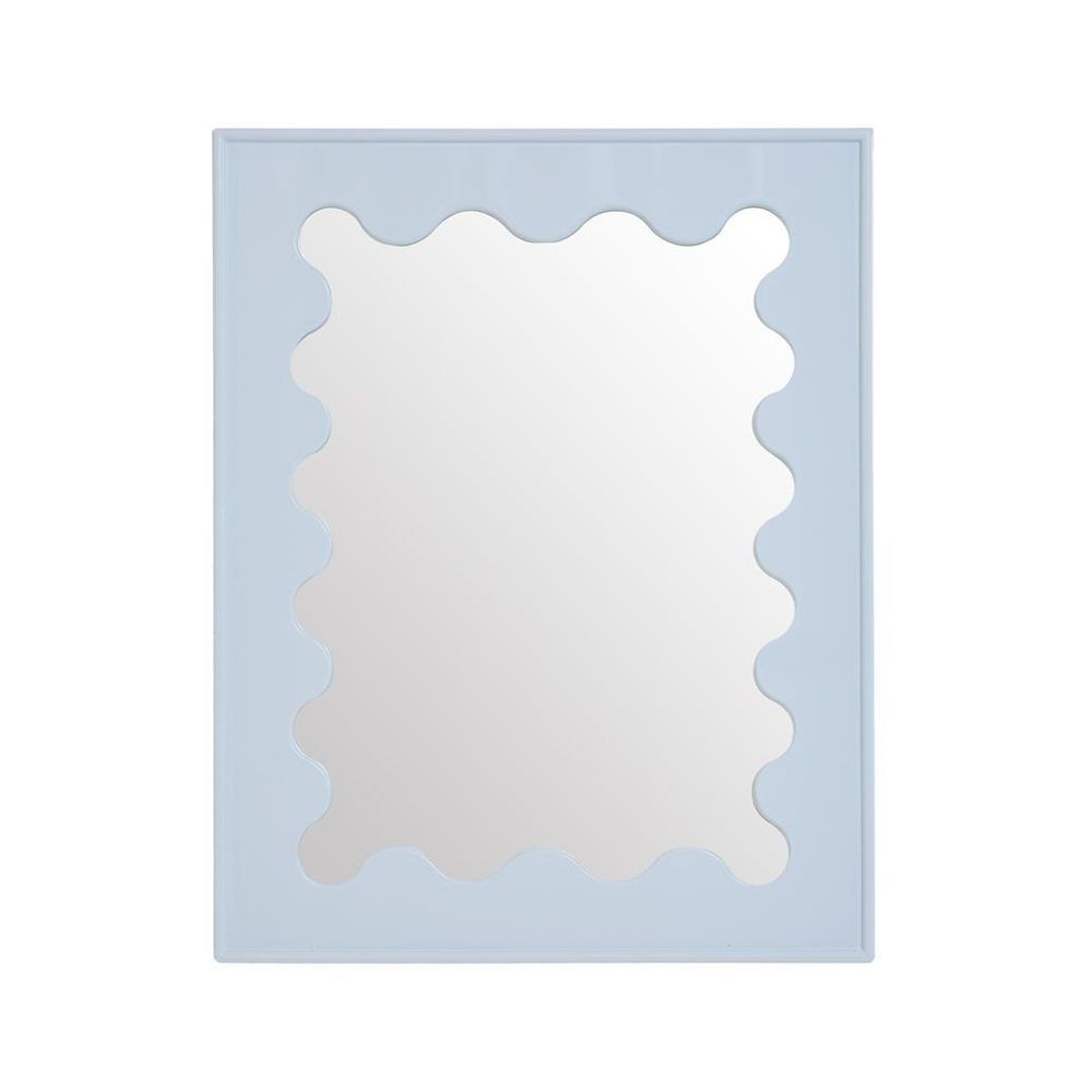 Glamorous glossy blue framed mirror with a  ripple design