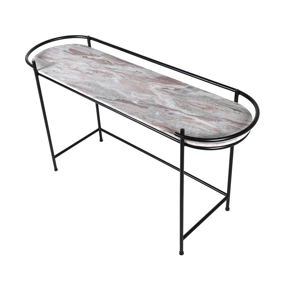 marble console table framed with black iron frame and legs