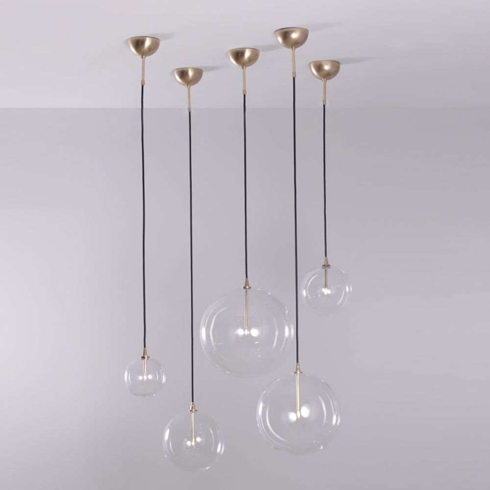 Industrial natural brass pendant light with clear glass sphere globe lampshade