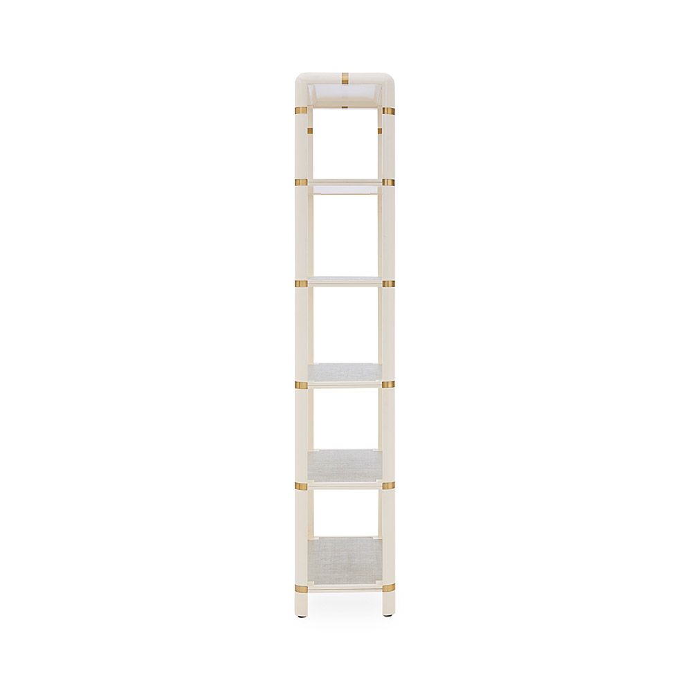 A luxurious Ivory lacquer-coated mahogany etagere with brass cuff details