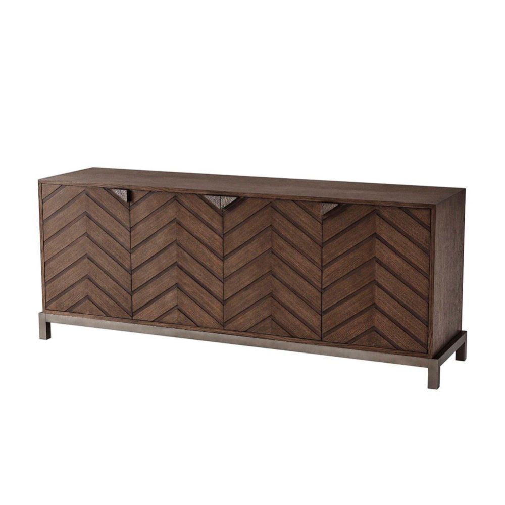 Stunning sideboard with four, chevron-patterned doors and triangular handles