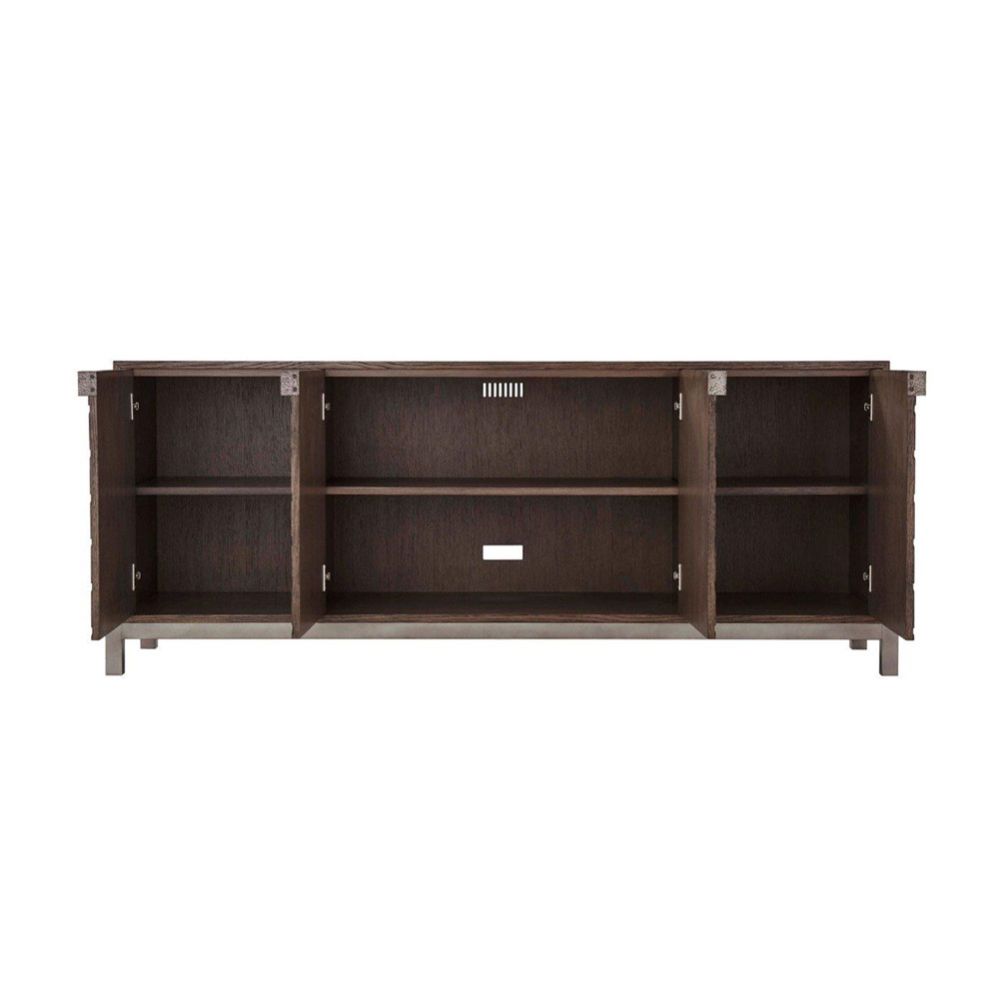 Stunning sideboard with four, chevron-patterned doors and triangular handles