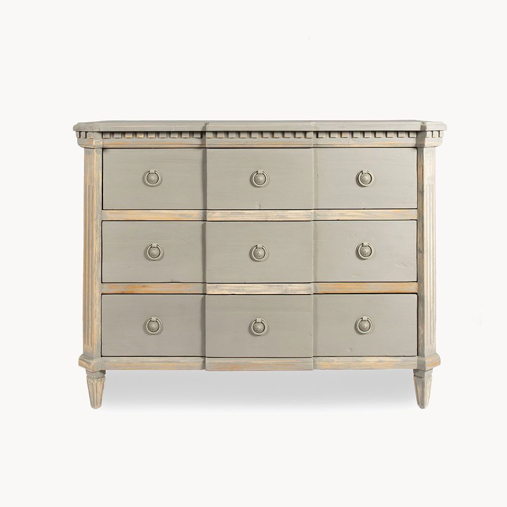 Charming distressed finish grey chest of drawers 