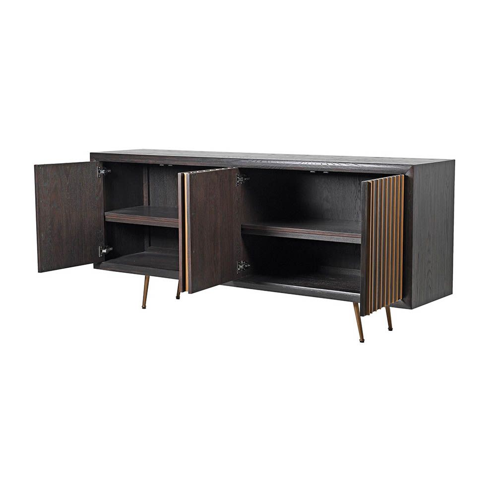 retrochic sideboard crafted from pine and oak and supported by four delicate metal legs