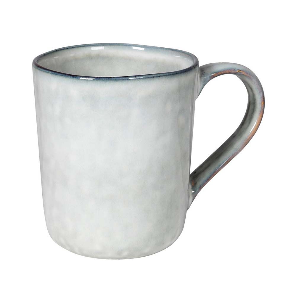 Understated, elegant set of four mugs with dark rim