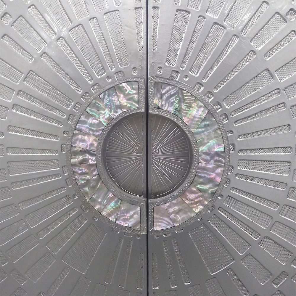 A glamorous nickel cabinet by Jonathan Adler