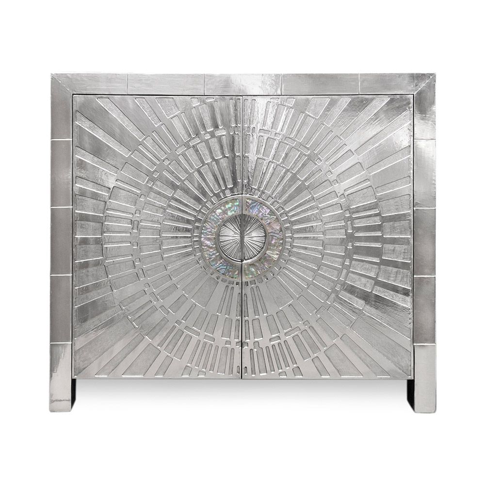 A glamorous nickel cabinet by Jonathan Adler