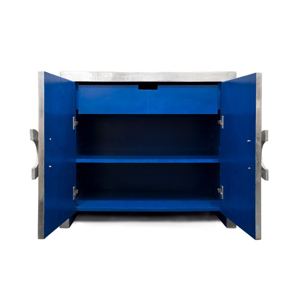 A glamorous nickel cabinet by Jonathan Adler