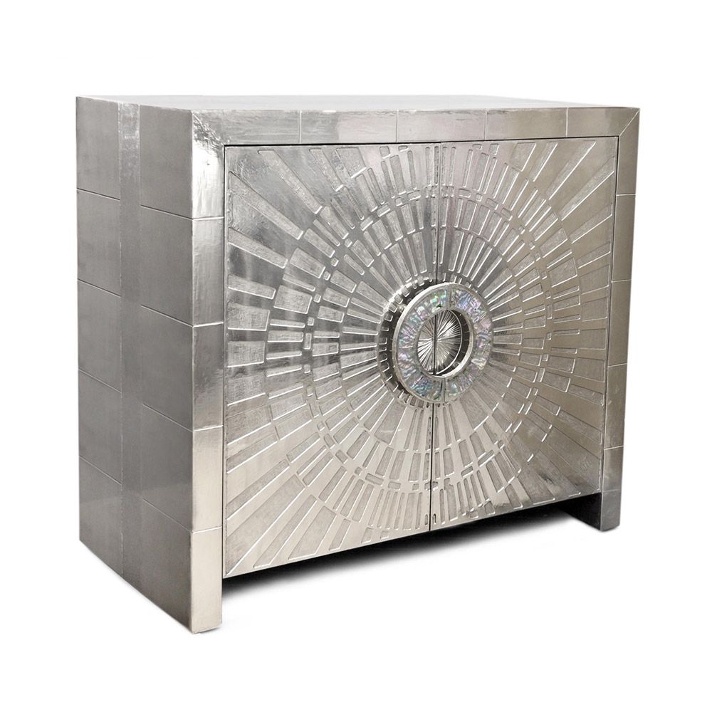 A glamorous nickel cabinet by Jonathan Adler