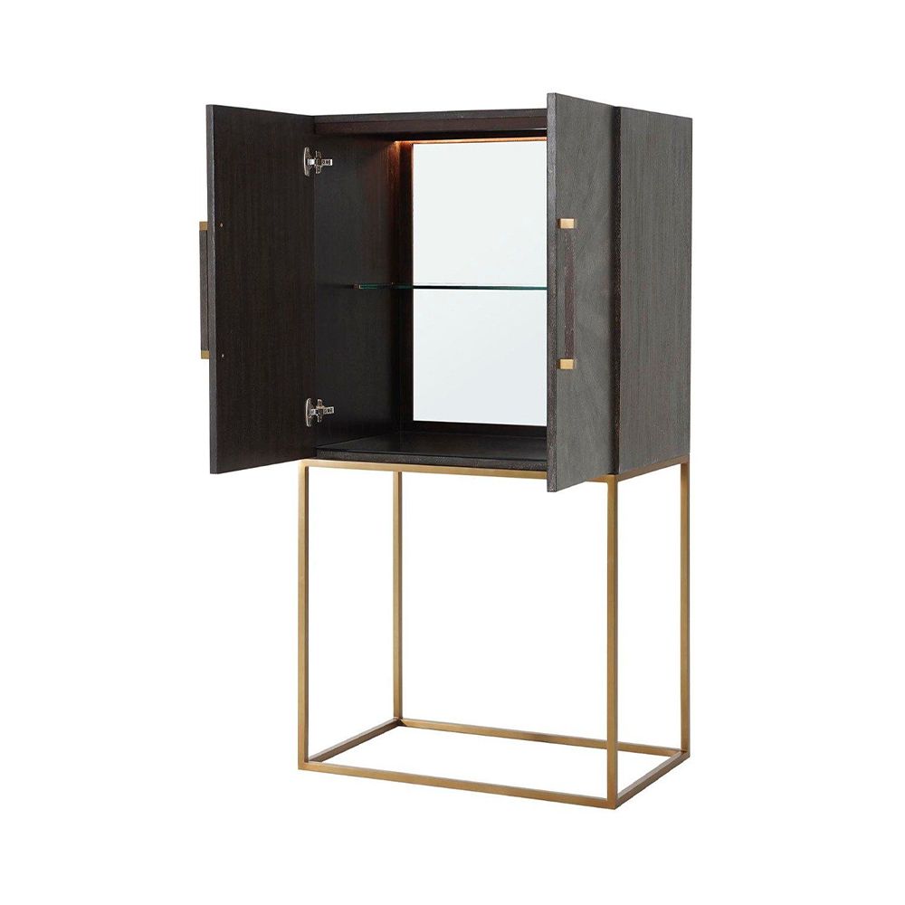 Elegant bar cabinet with shagreen finish and brass accents