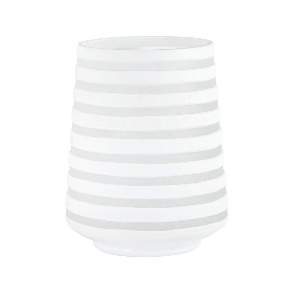 A frosted white glass vase with stylish stripes