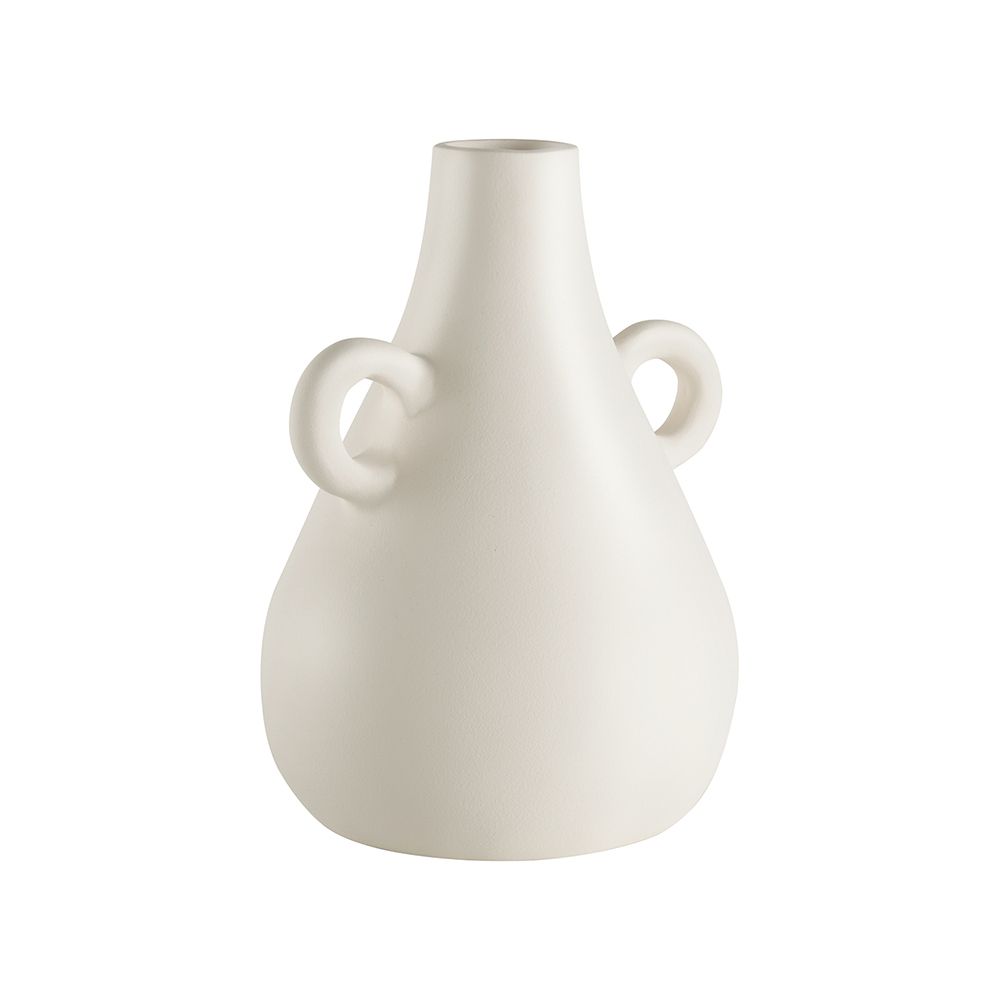 A gorgeous neutral vase with a curvy design and stylish handles 