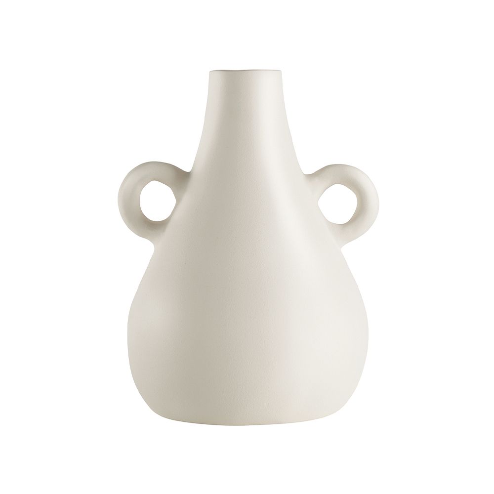 A gorgeous neutral vase with a curvy design and stylish handles 