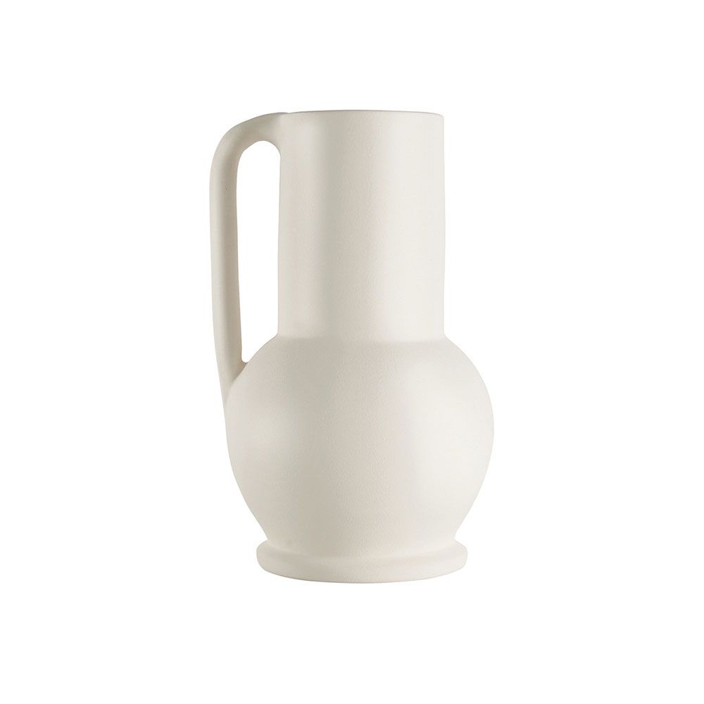 Charming handmade vase with long handle and white finish
