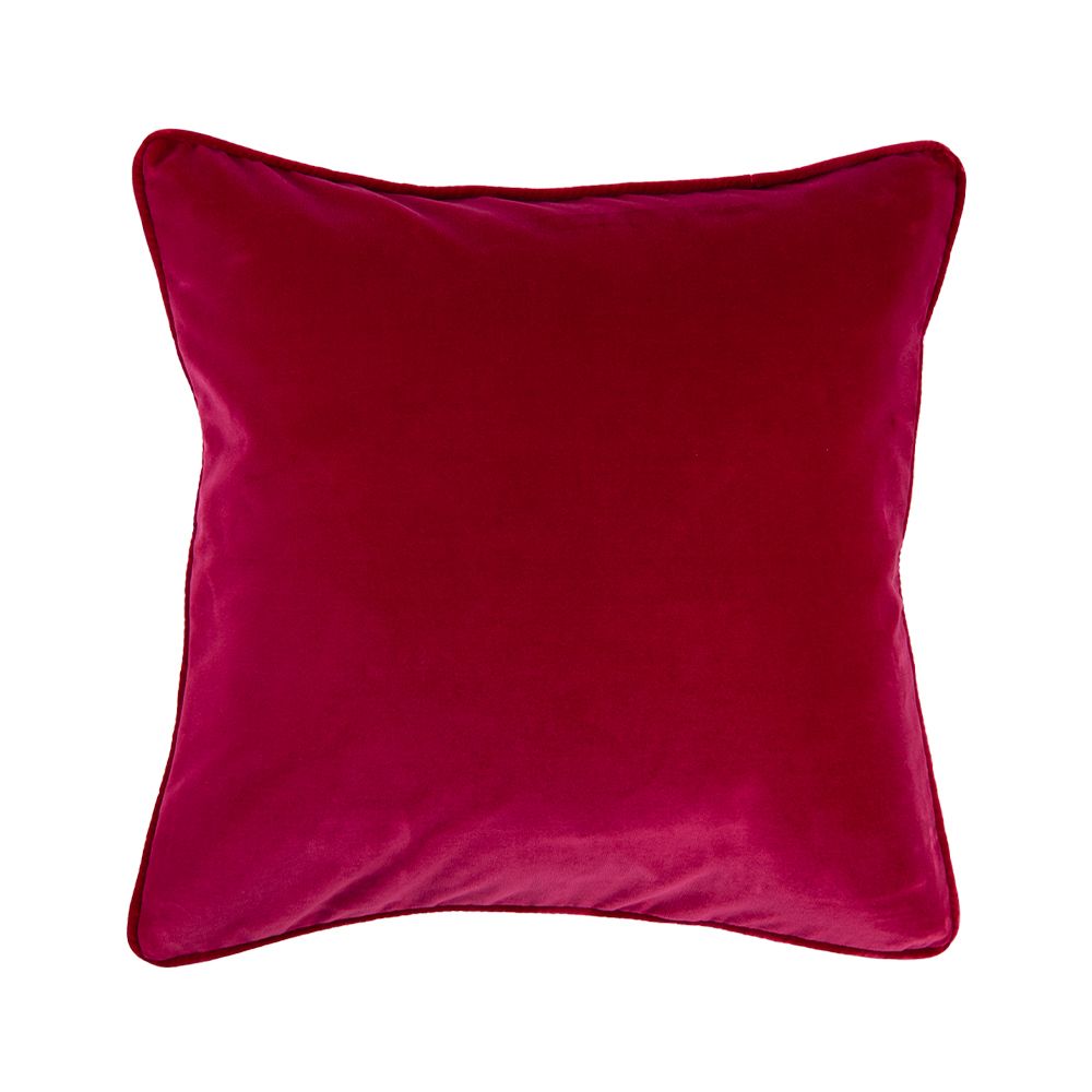 A rich and luxurious cranberry red velvet cushion 
