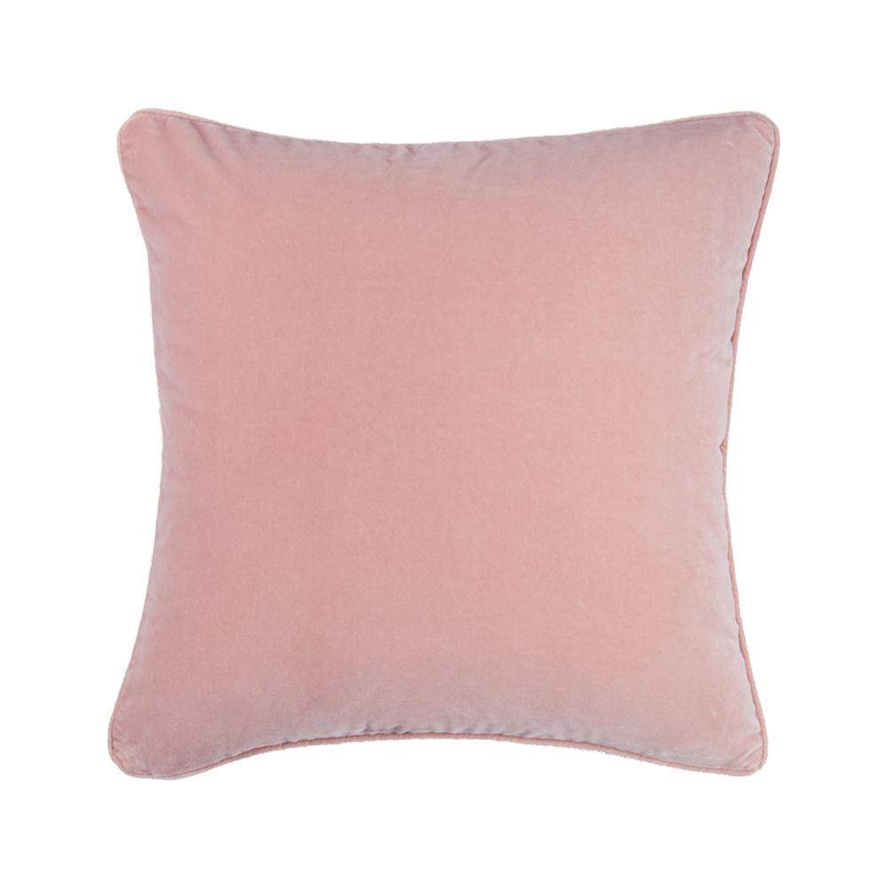 A lovely light pink velvet square shaped cushion 