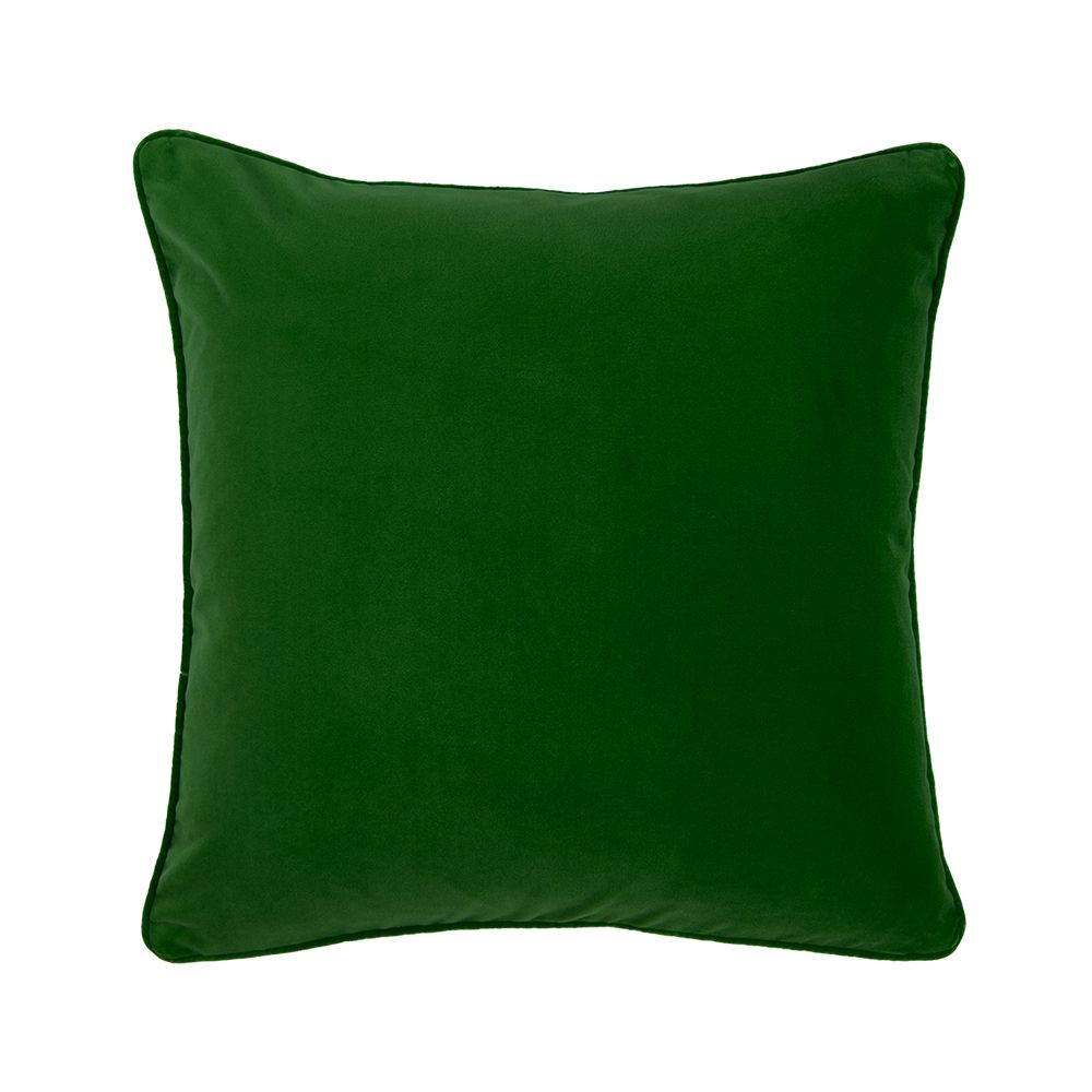 A rich dark green velvet cushion 