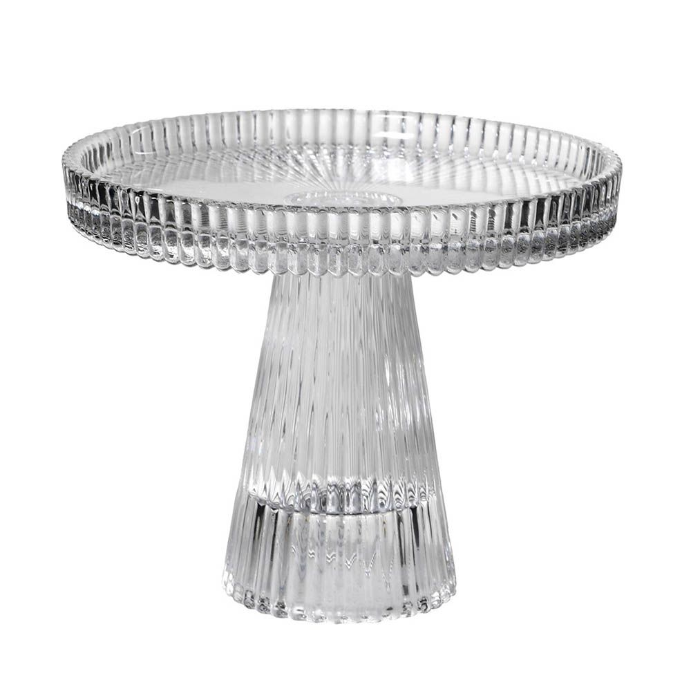glass Victoria cake stand with decorative ribbing