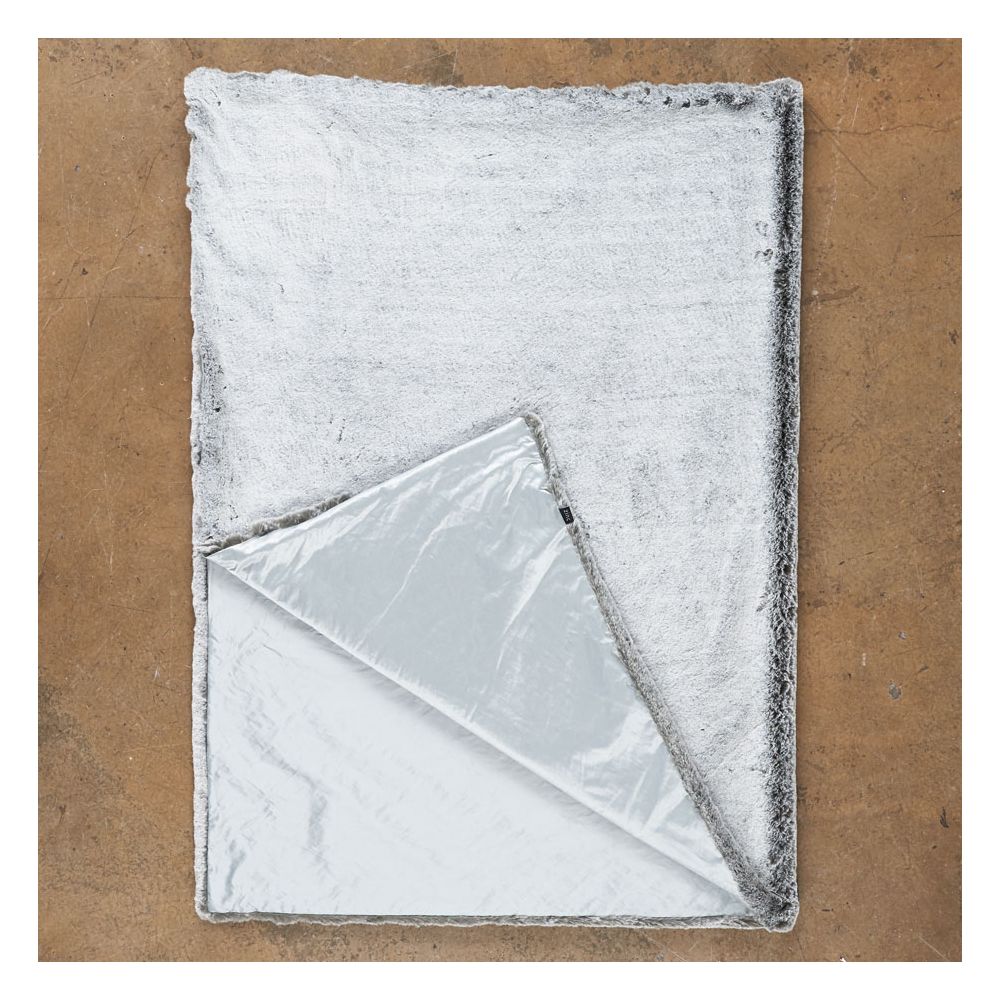 Luxurious satin light grey faux fur throw