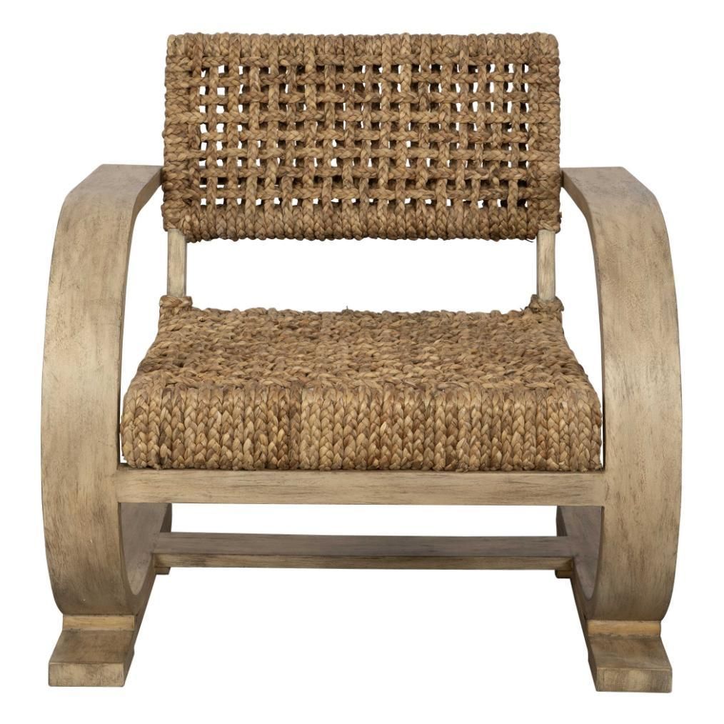 Rattan chair with accentuated wooden arms