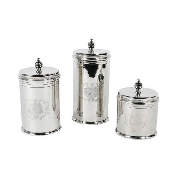 Luxury set of 3 nickel biscuit boxes with coat of arms design