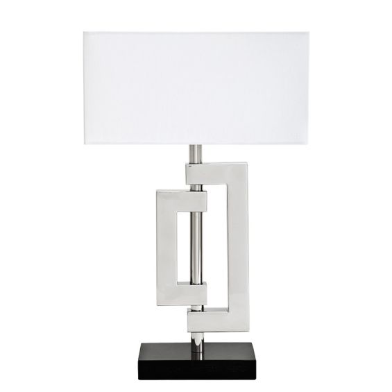 Stylish geometric style table lamp with rectangular white shade in stainless steel finish