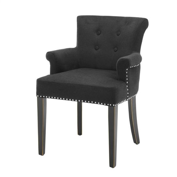 Luxury modern French black cashmere armchair with studded edge