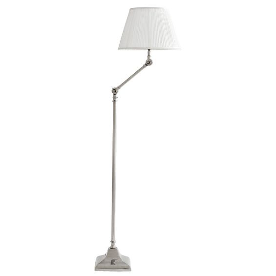 Nickel swing arm floor lamp with white shade