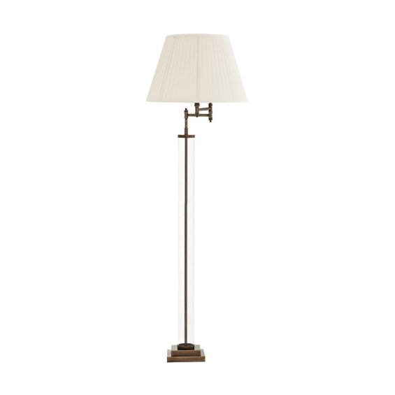 Contemporary floor lamp with adjustable top and brass and glass stand