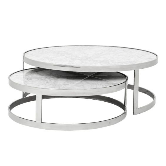 grey and white marble table with silver frame