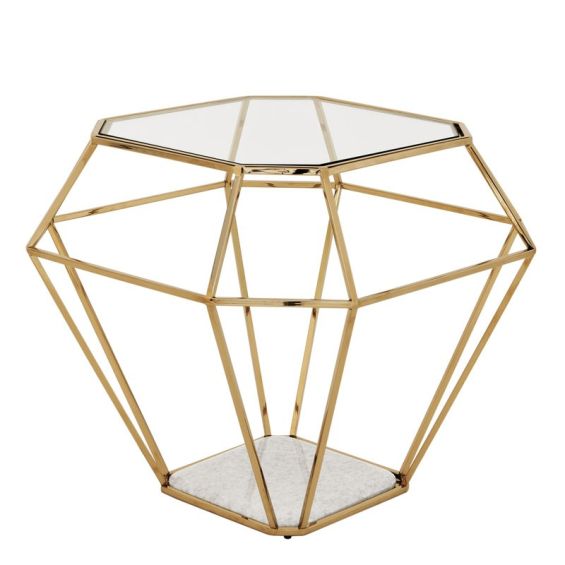 Modern gold frame glass side table