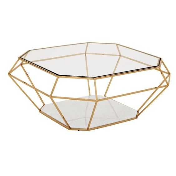 Modern gold frame glass coffee table
