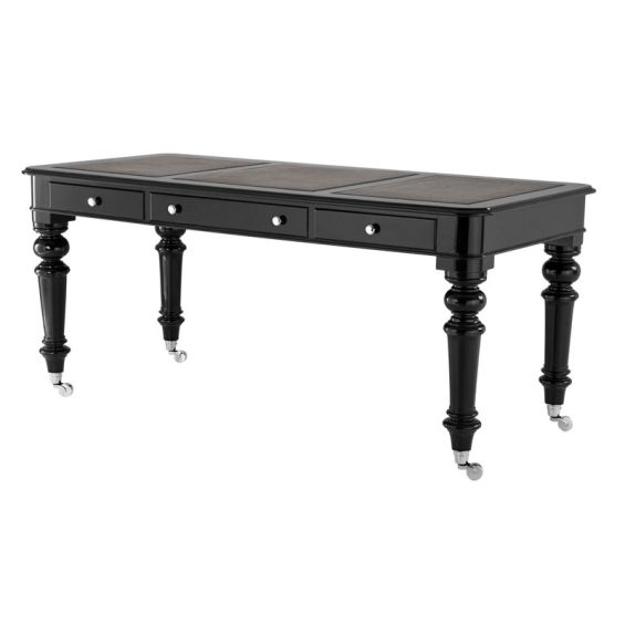 Luxury black antique desk with black leather table top