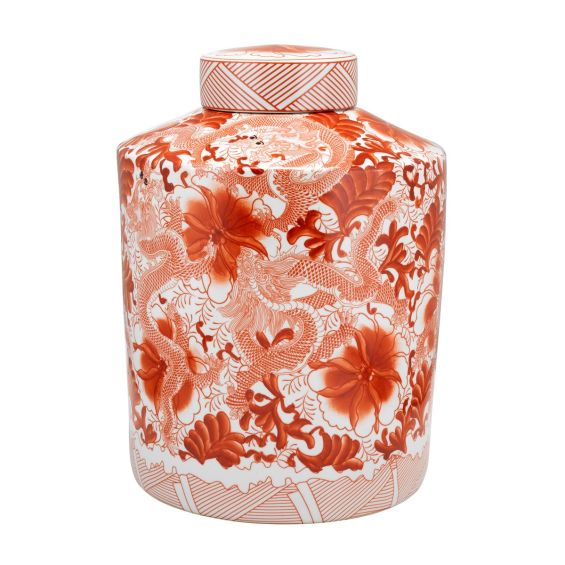 Luxury antique red and white floral ceramic vase