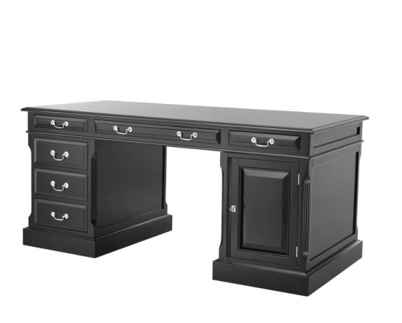 Waxed black traditional desk with nickel handles