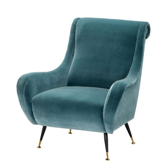 Luxury deep turquoise armchair on black tapered legs