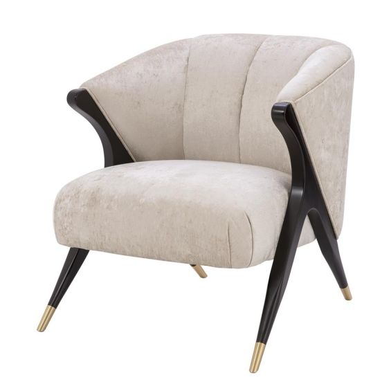 Luxury off-white crushed velvet armchair with black/brass legs