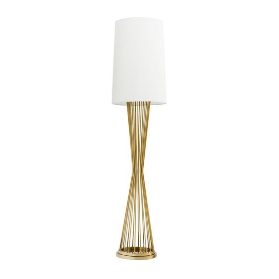 Sleek gold futuristic style floor lamp with long white shade