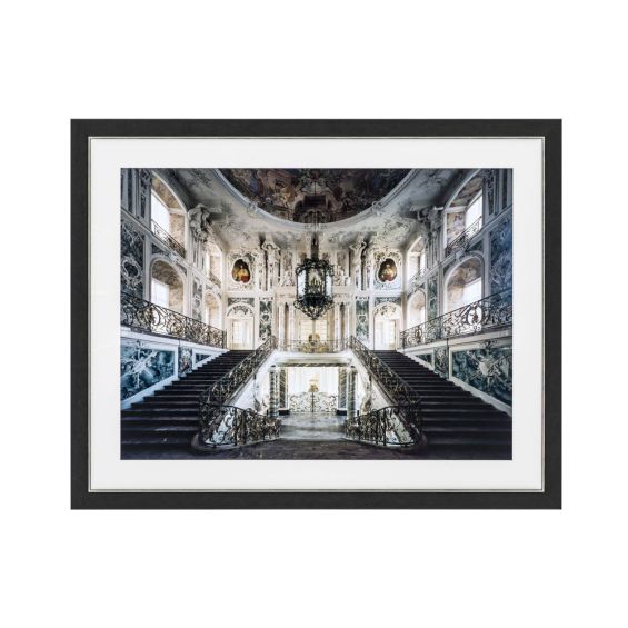 A luxurious print of a magnificent baroque style grand staircase 