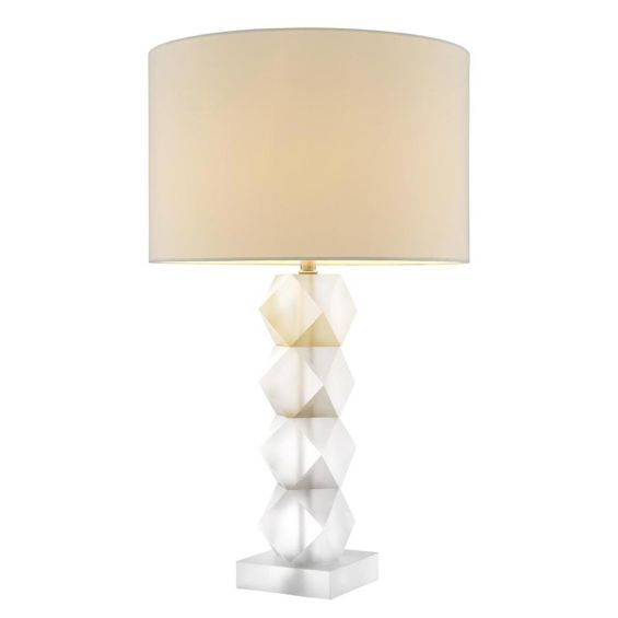 Frosted glass, geometric stem table lamp with shade